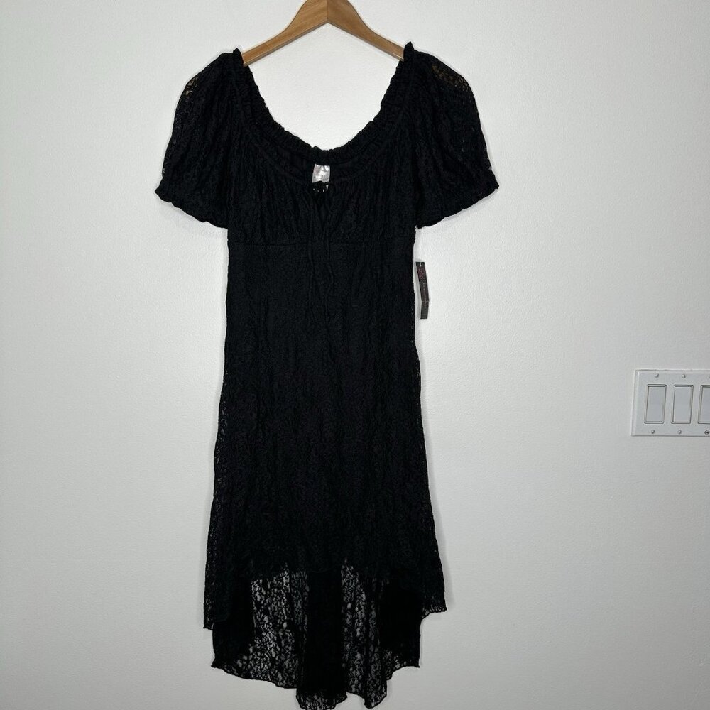 Whimsigoth Y2K Black Lace Dress Juniors L Hi Lo Babydoll Fairycore Milkmaid